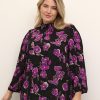 Blouses En Tunieken | Kaffe Curve Kaffe Curve Blouse Polla 10581761 - 104811 Fuchsia Red Flowers