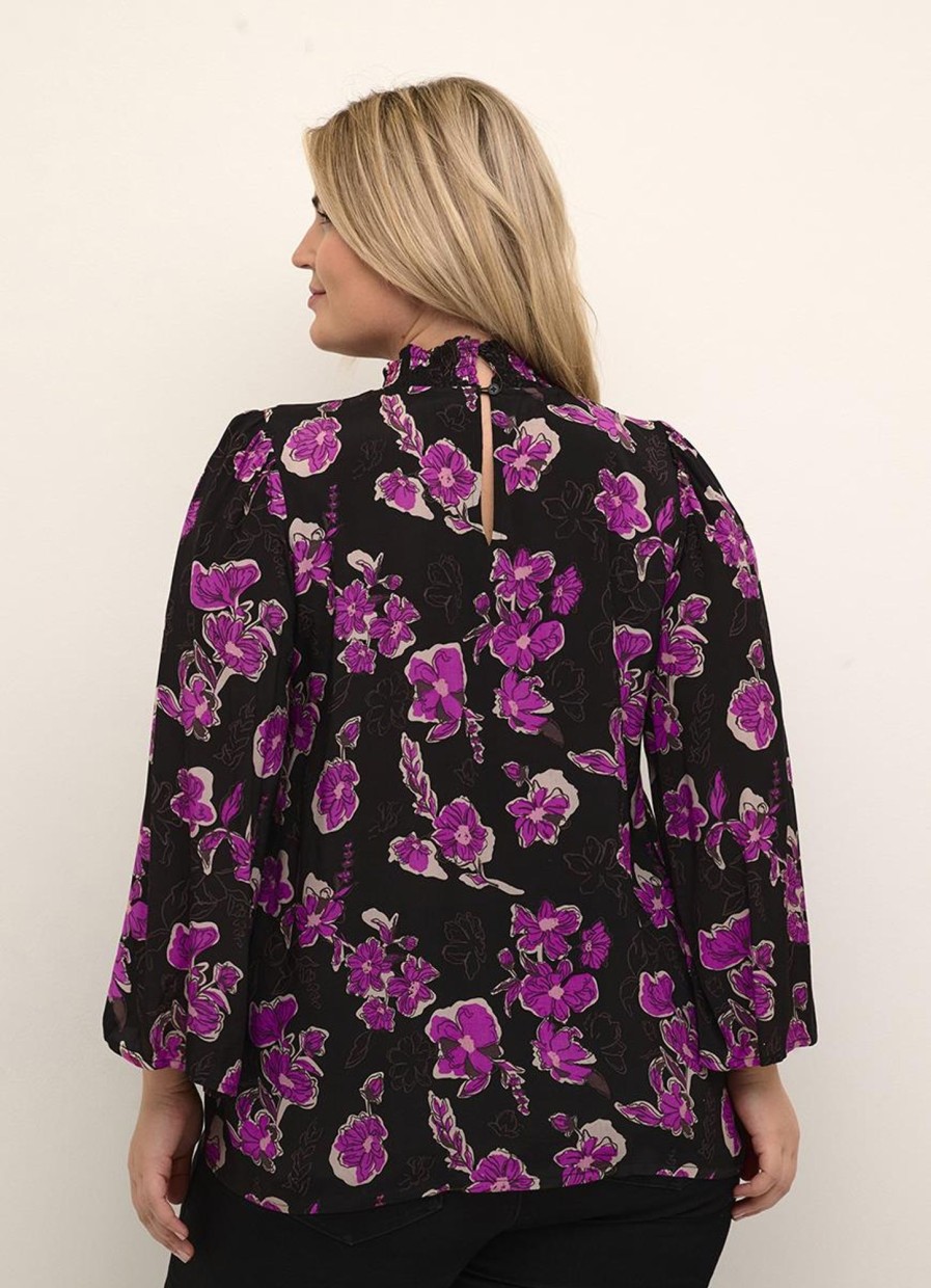 Blouses En Tunieken | Kaffe Curve Kaffe Curve Blouse Polla 10581761 - 104811 Fuchsia Red Flowers