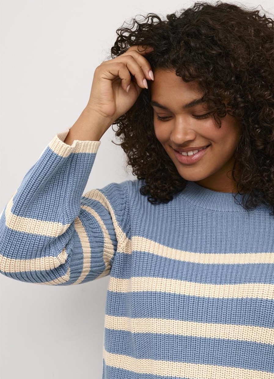 Truien En Vesten | Kaffe Curve Kaffe Curve Pullover Milla 10581277 - 105295 Faded Denim/Sand Stripe