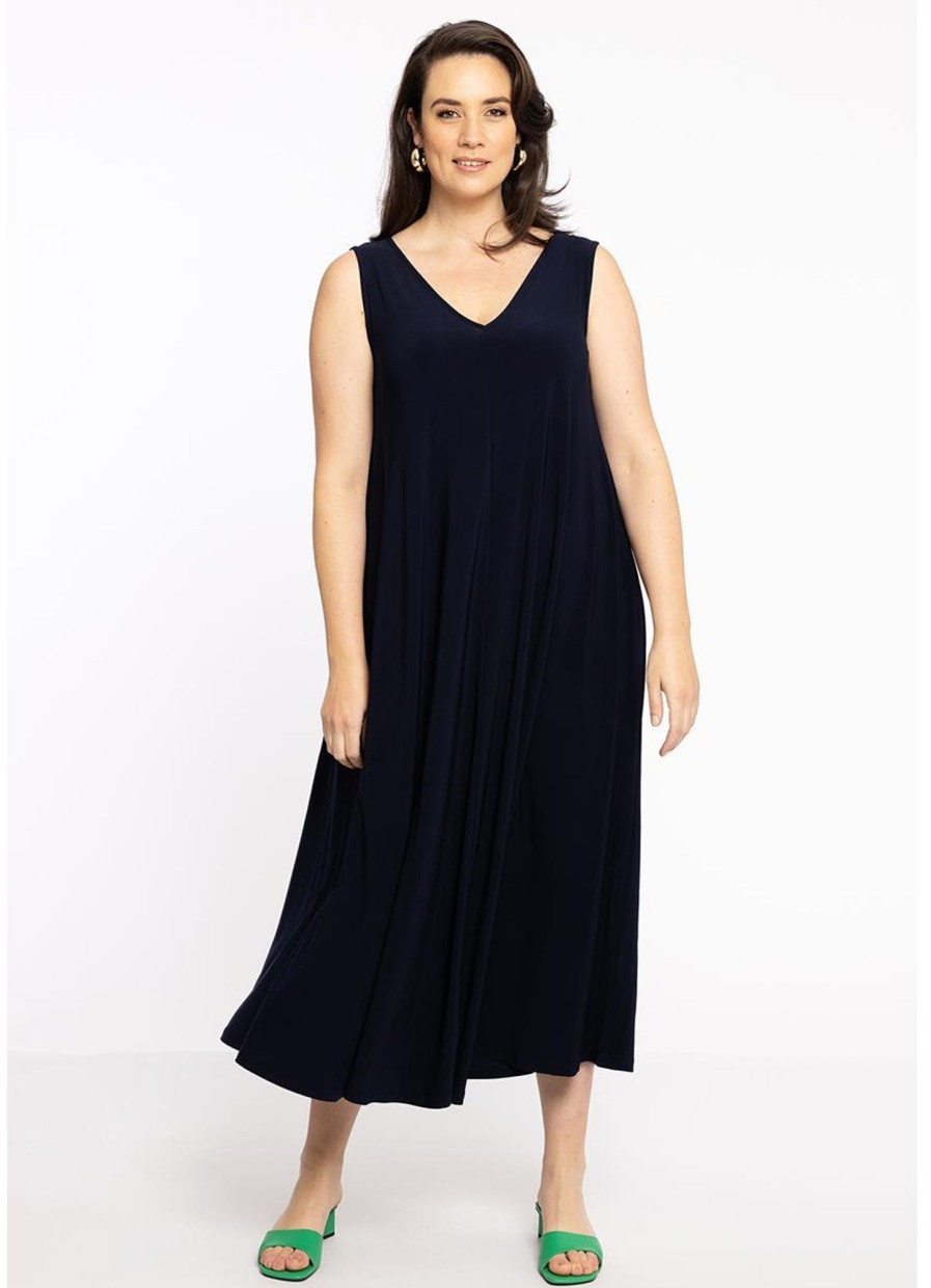 Yoek Basics | Yoek Yoek Jurk V Sleeveless Swing Dolce B7051 - 230 Navy