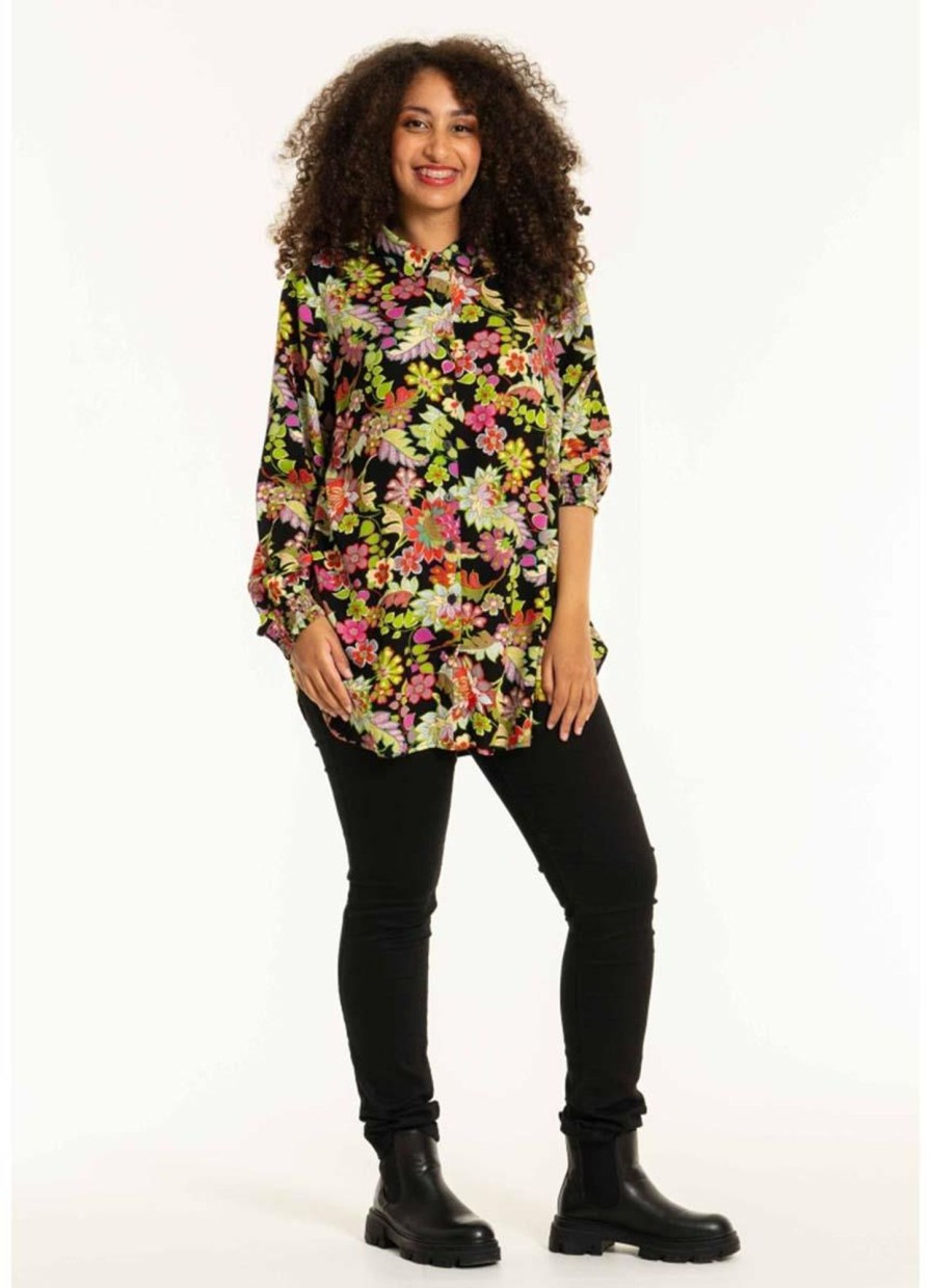 Blouses En Tunieken | Studio Studio Blouse Bitta S242879 - Black With Lime Flowers