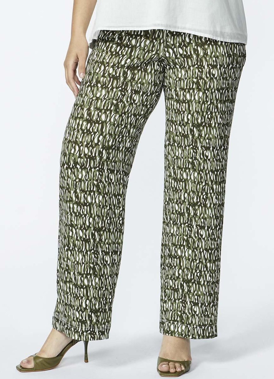 Broeken En Jeans | Xandres Xandres Gold Broek Flamoo 89913-22 - 9395 Green Moss/White