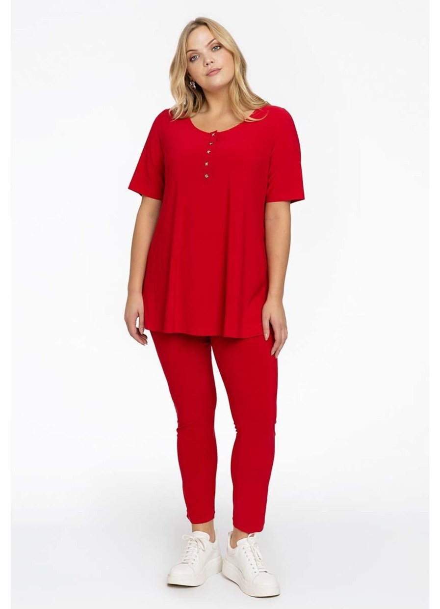 Travelstof Kleding Grote Maten | maatjemeer Yoek Loretta'S Favourites Tuniek Flare Dolce Rood L984513