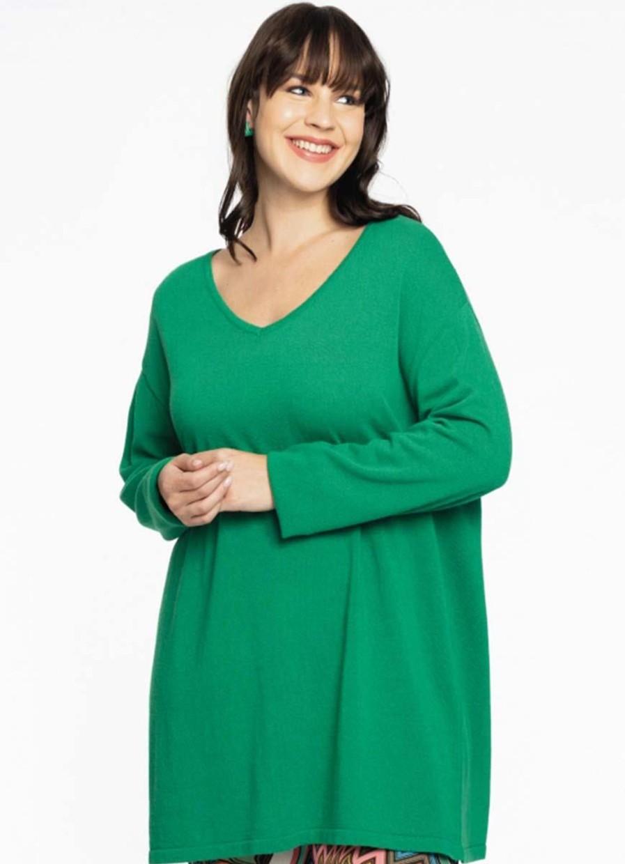 Yoek Basics | Yoek Yoek Trui V-Neck Cashmere B2669 - 240 Green