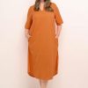 Linnen Kleding Grote Maten | Kaffe Curve Kaffe Curve Kaftan Mayi 10581486 - 161362 Vermillion Orange