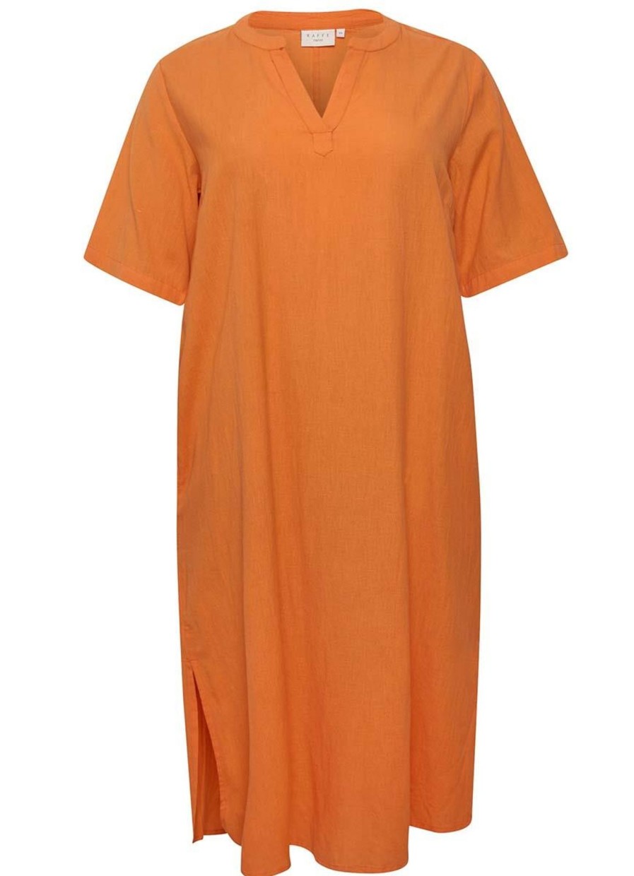 Linnen Kleding Grote Maten | Kaffe Curve Kaffe Curve Kaftan Mayi 10581486 - 161362 Vermillion Orange