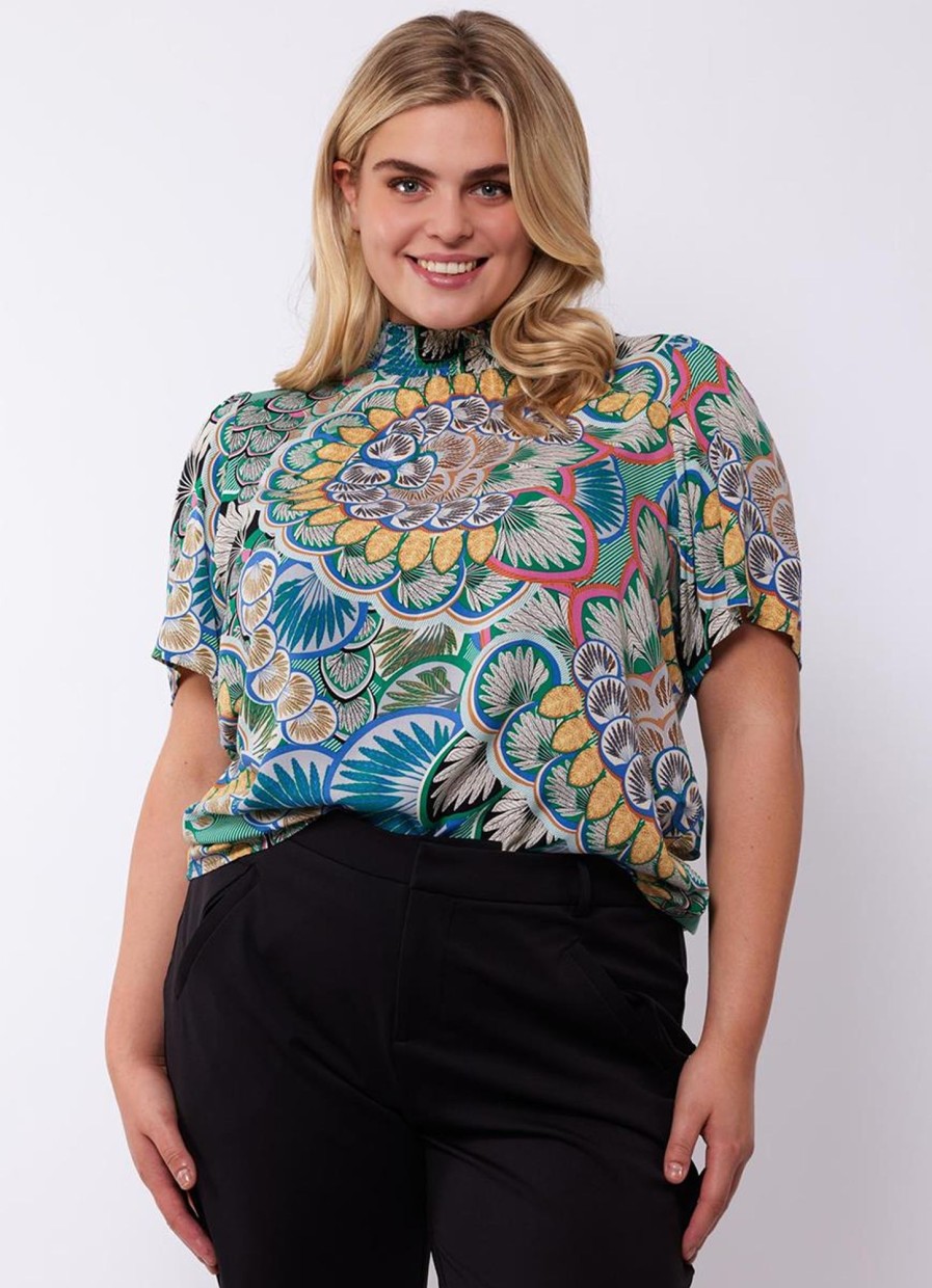 Shirts En Tops | Exxcellent Exxcellent Top Mary 24Vfe17 - 724611 Bladgroen/Staalblauw