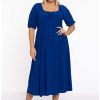 Travelstof Kleding Grote Maten | Yoek Yoek Dress Smock Waist Dolce 237063 - 232 Cobalt