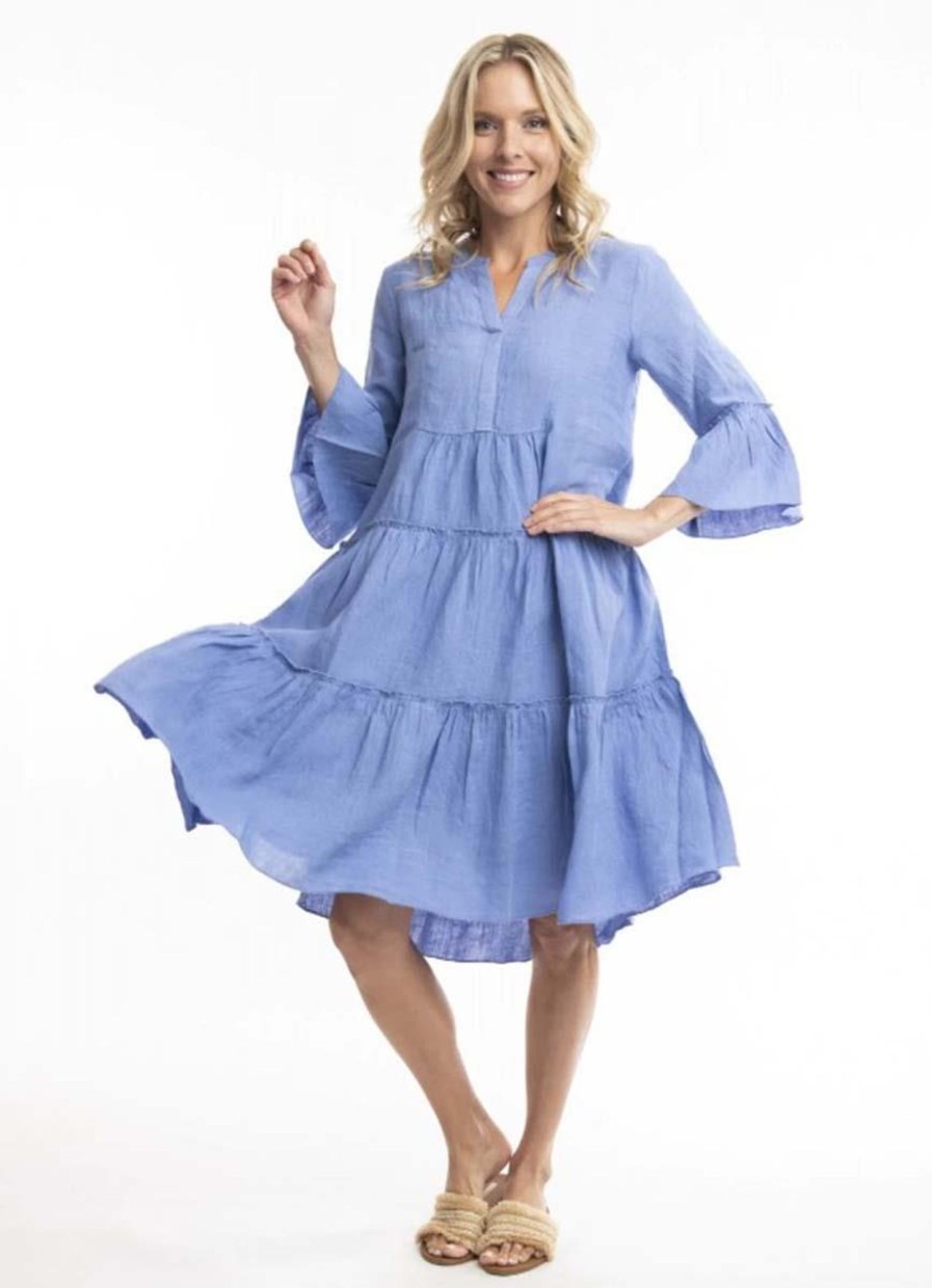 Jurken En Rokken | Orientique Escape By Orientique Dress Linnen 71453 - Cornflower