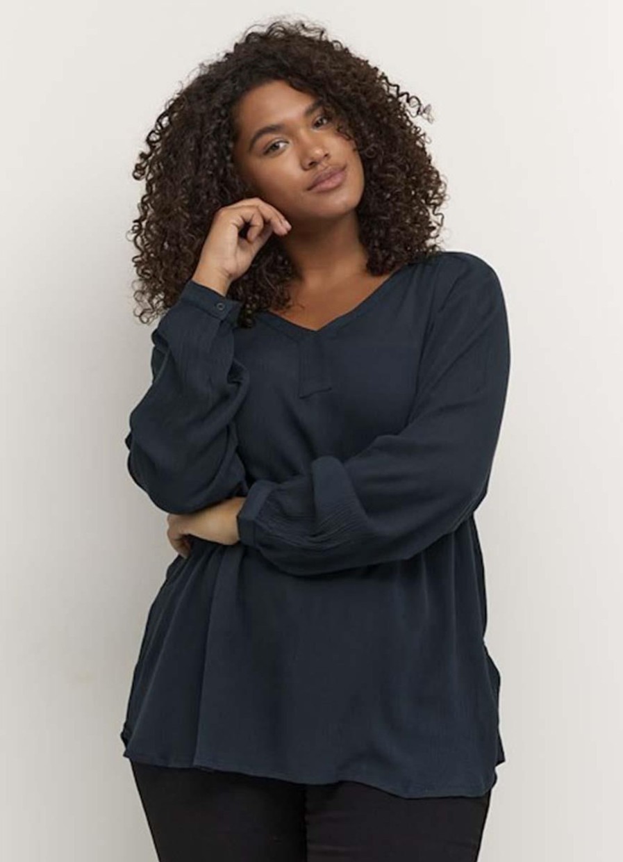 Kaffe Curve Basics | maatjemeer Kaffe Curve Blouse Ami Ls 10580001 - 52737 Midnight Blue