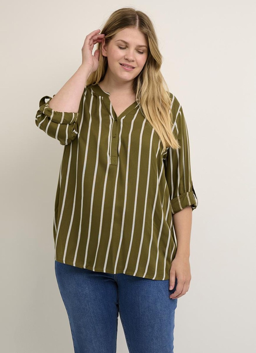 Kaffe Curve Basics | maatjemeer Kaffe Curve Blouse Sida 10580350 - 103857 Lizard/Chalk Stripe