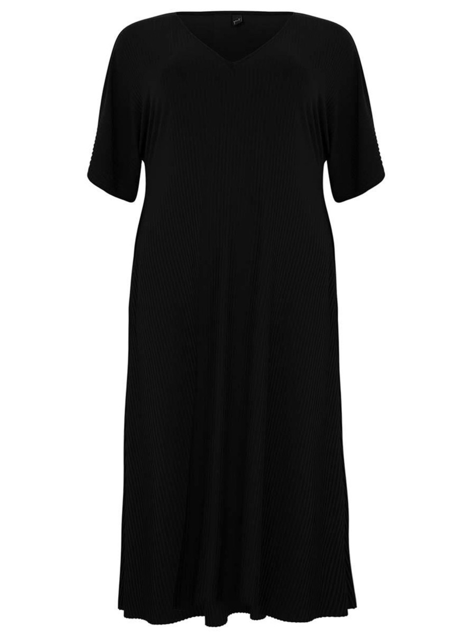 Jurken En Rokken | Yoek Yoek Dress V-Neck Plisse 2207182 - 210 Black