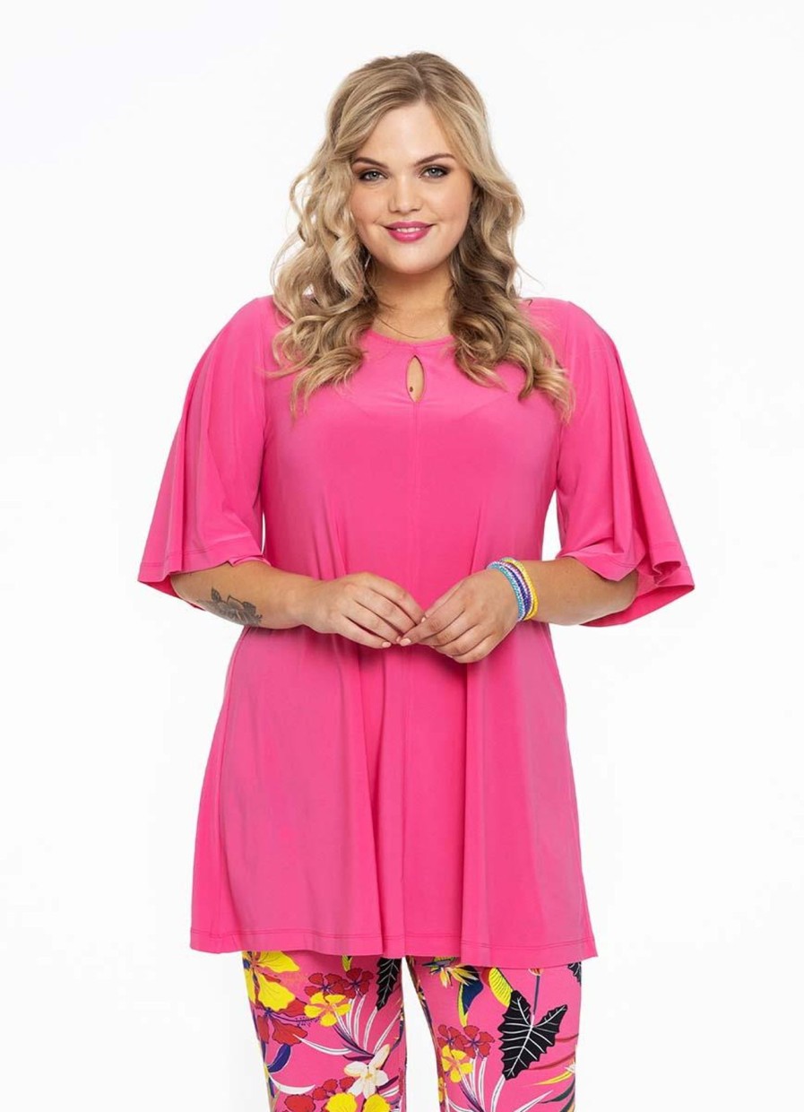 Travelstof Kleding Grote Maten | Yoek Yoek Wide Bottom Circle Sleeve Dolce 114581 -265 Roze