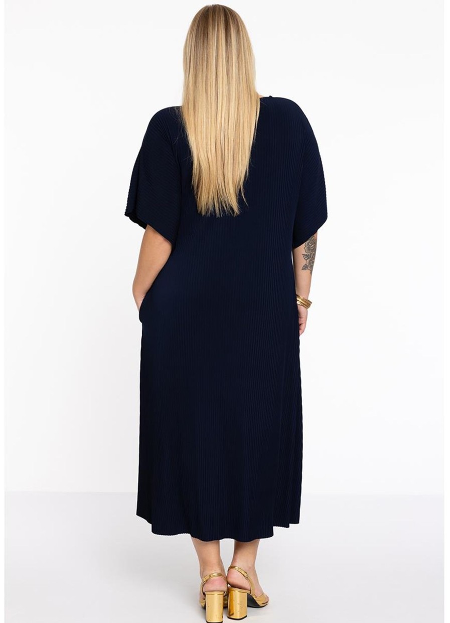 Jurken En Rokken | Yoek Yoek Dress V-Neck Plisse 2207182 - 230 Navy