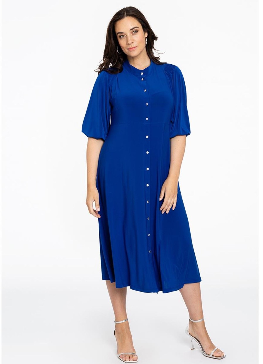 Travelstof Kleding Grote Maten | Yoek Yoek Dress Smock Shoulder Dolce 2227761 - 232 Cobalt