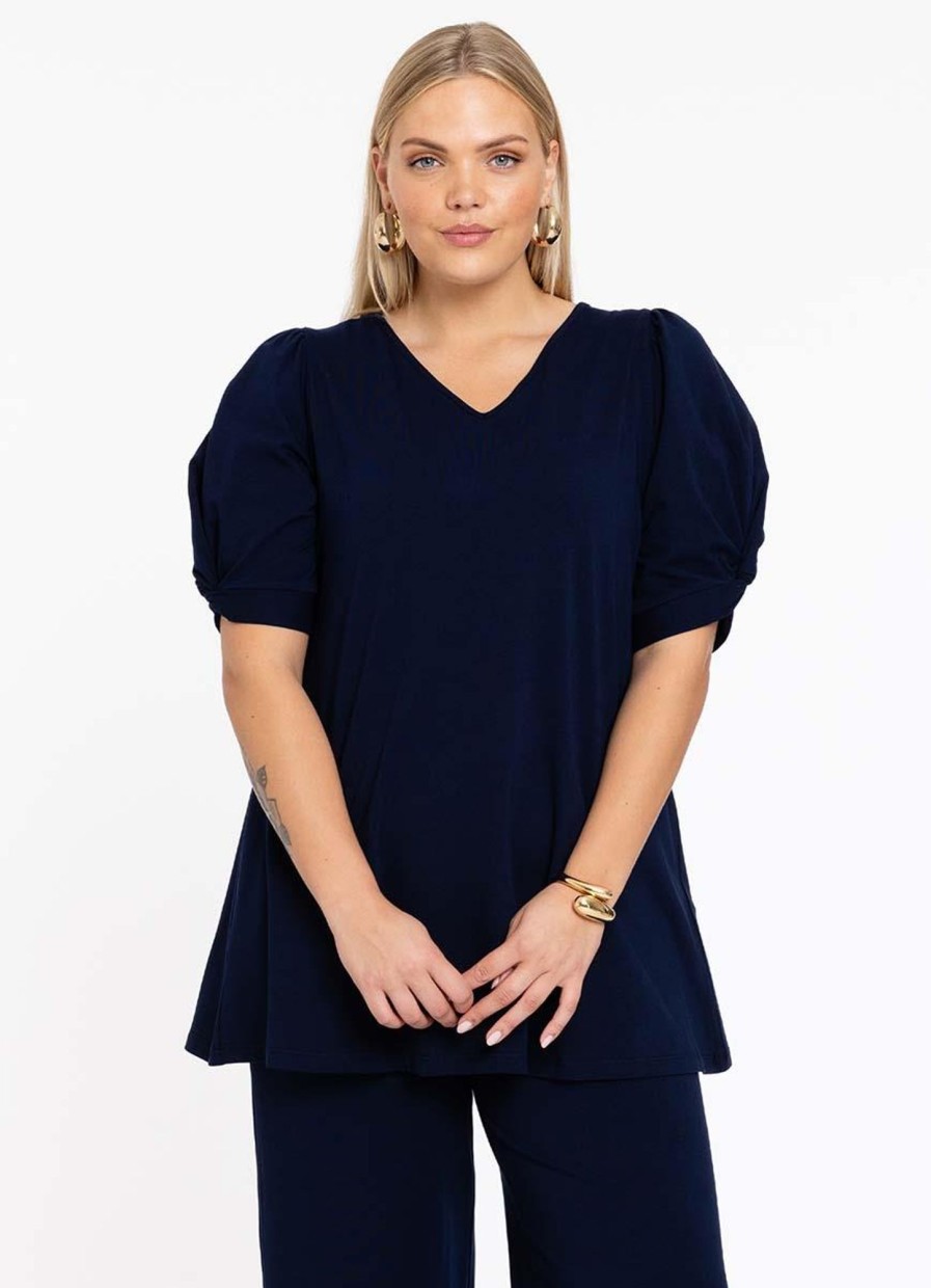 Yoek Basics | Yoek Yoek Tunic Flare Puff Organic Cotton B4150 - 230 Navy