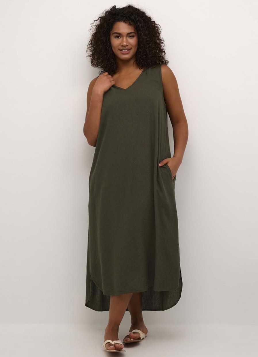 Jurken En Rokken | Kaffe Curve Kaffe Curve Sleeveless Dress Mille 10582214 - 190414 Forest Night