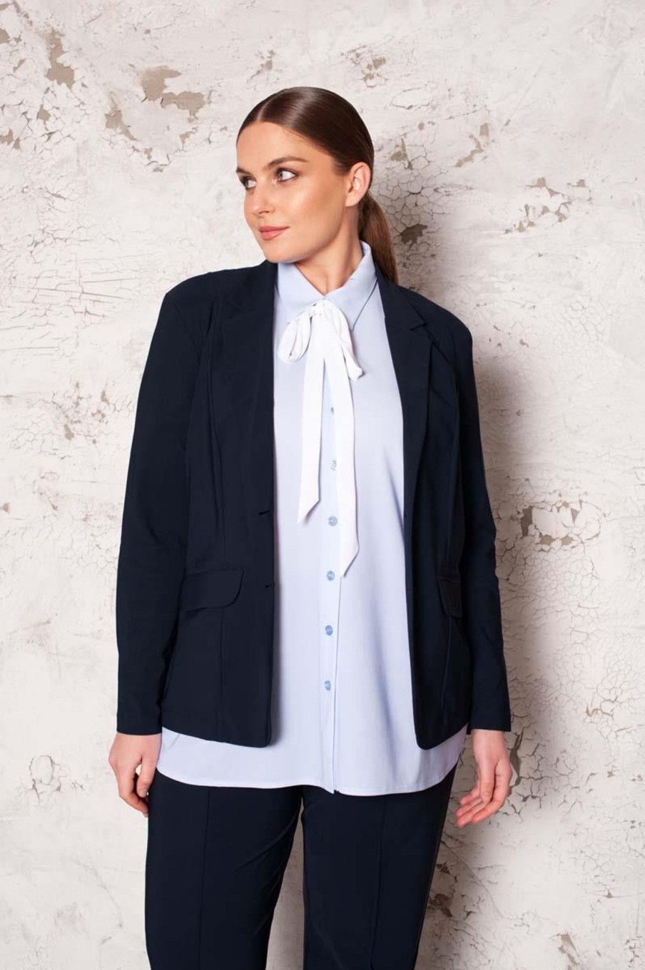 Travelstof Kleding Grote Maten | Plusbasics Plusbasics Blouse Puffed Travel 10231544 - 4244 Licht Blauw / Wit