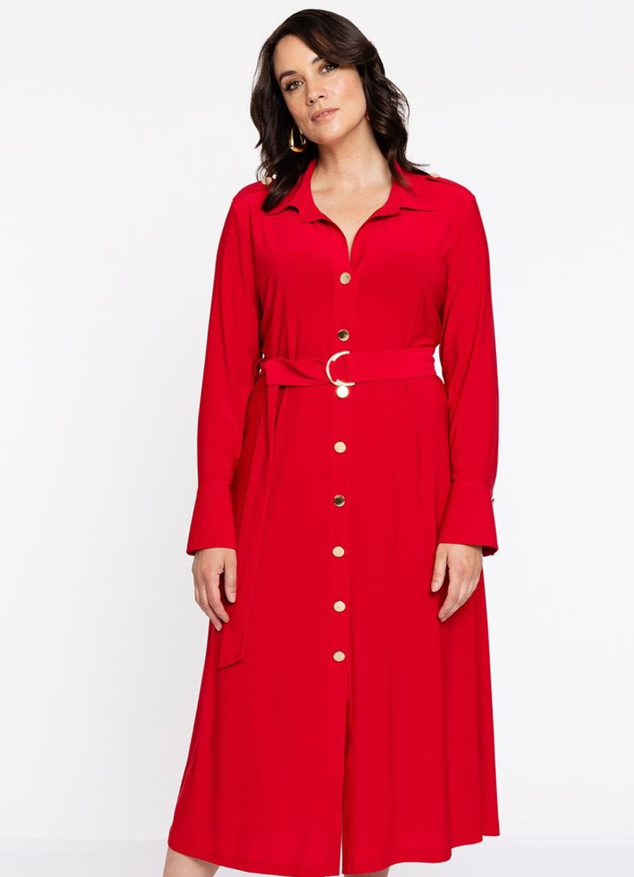 Travelstof Kleding Grote Maten | Yoek Yoek Dress Buttoned Dolce 217735 - 260 Red