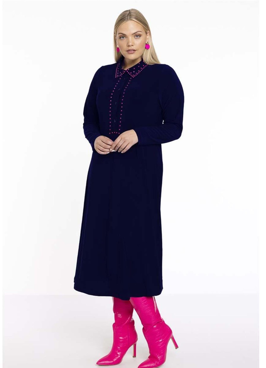 Travelstof Kleding Grote Maten | Yoek Yoek Dress Polo Loretta'S Dolce L197743 - 230 Navy/Pink