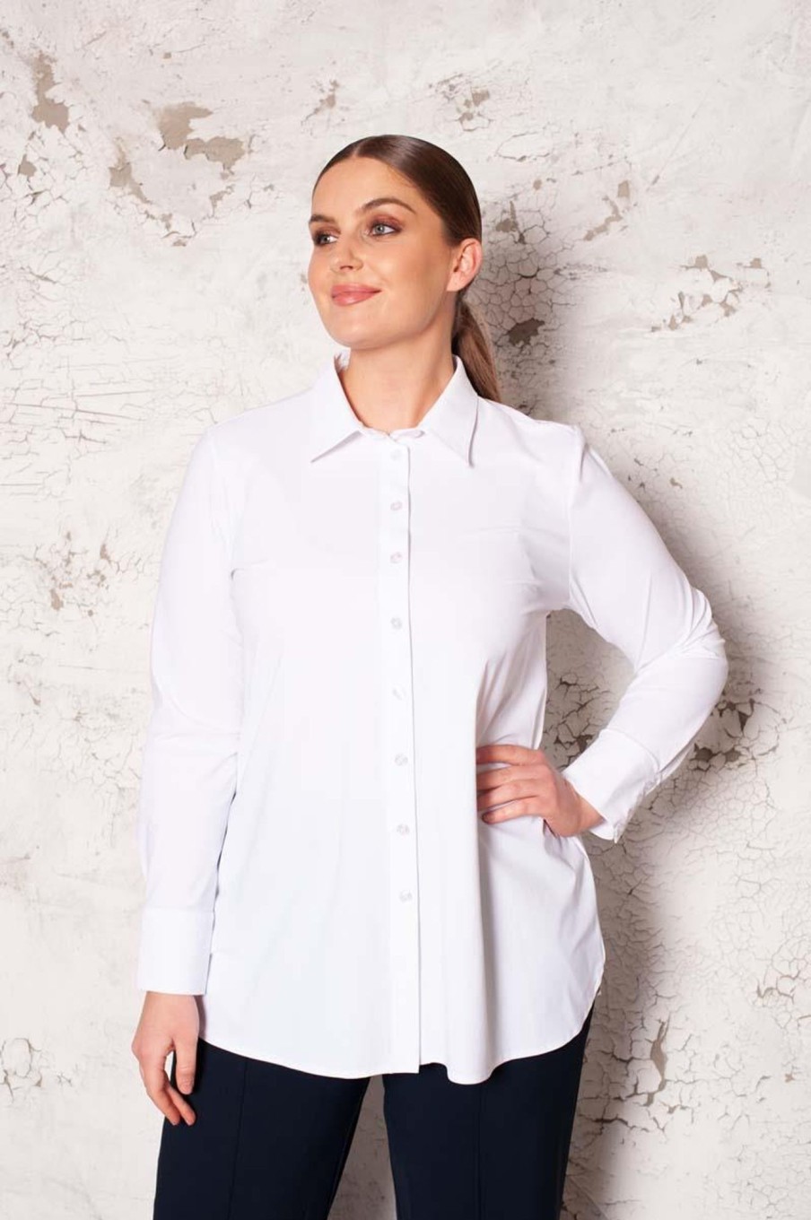 Travelstof Kleding Grote Maten | Plusbasics Plusbasics Blouse Basic Travel 10231534 - 100 Wit