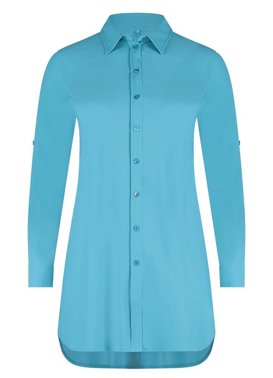 Travelstof Kleding Grote Maten | Plusbasics Plusbasics Blouse Long Ls Travel 10 192 089-471 Iceblue