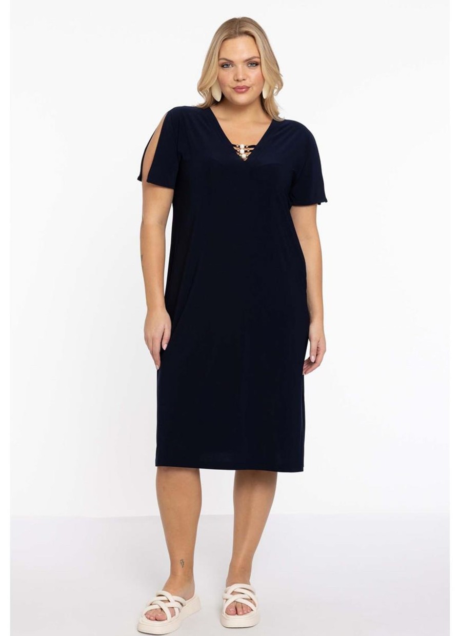 Jurken En Rokken | Yoek Yoek Dress Beads Dolce My237108 - 230 Navy