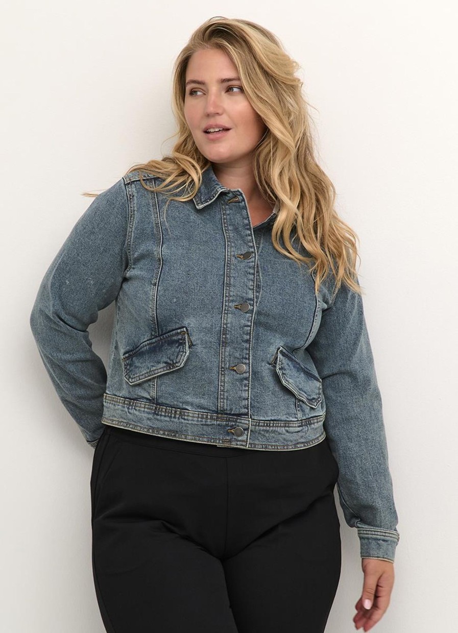 Jassen En Jacks | Kaffe Curve Kaffe Curve Jacket Diana 10582000 - 100166 Blue Denim