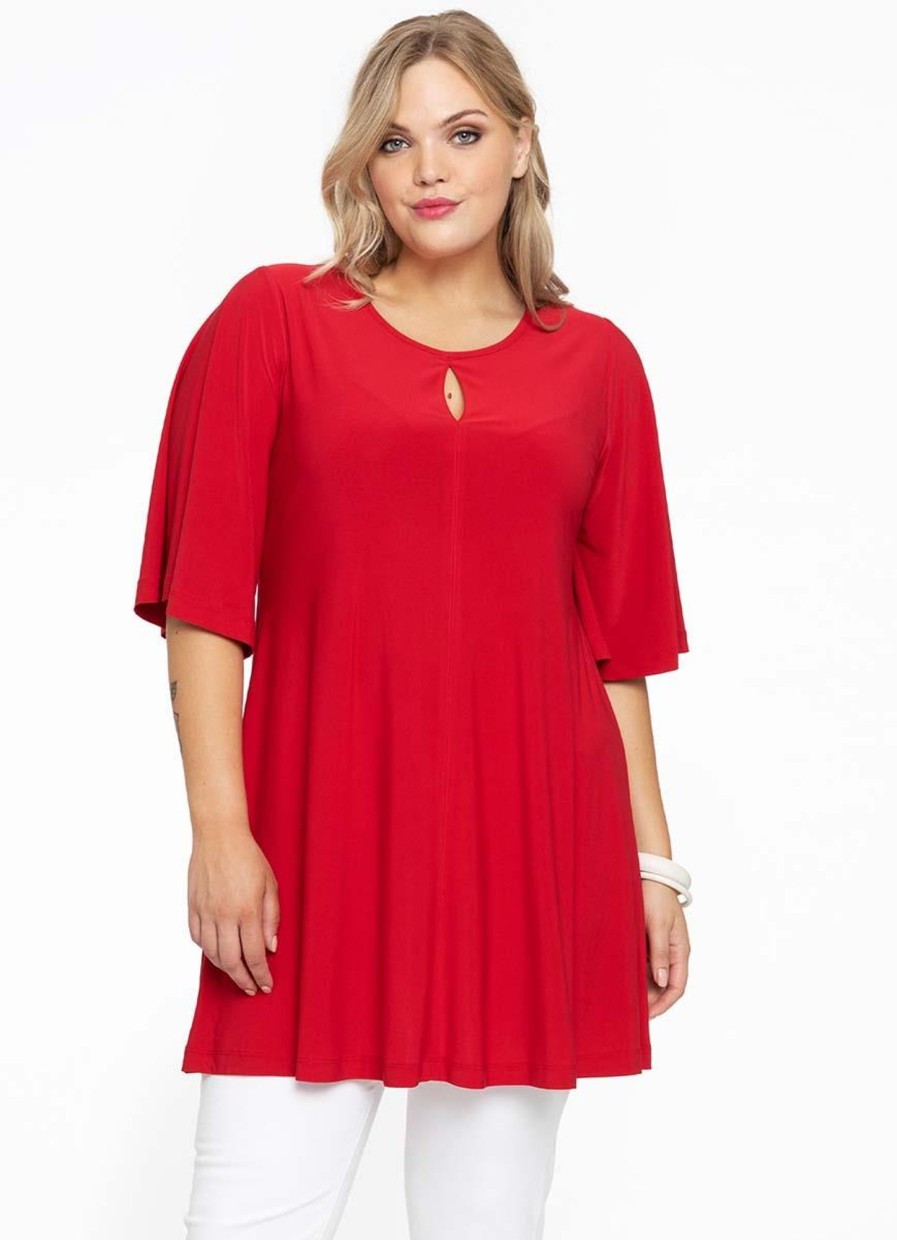 Travelstof Kleding Grote Maten | Yoek Yoek Wide Bottom Circle Sleeve Dolce 114581 -260 Rood