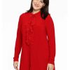 Travelstof Kleding Grote Maten | Yoek Yoek Blouse Frilled Front Dolce Rood Bl133704