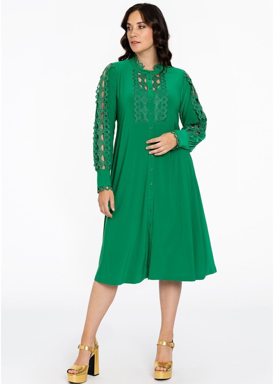 Travelstof Kleding Grote Maten | Yoek Yoek Dress Buttoned Dolce Bl227745 - 240 Green