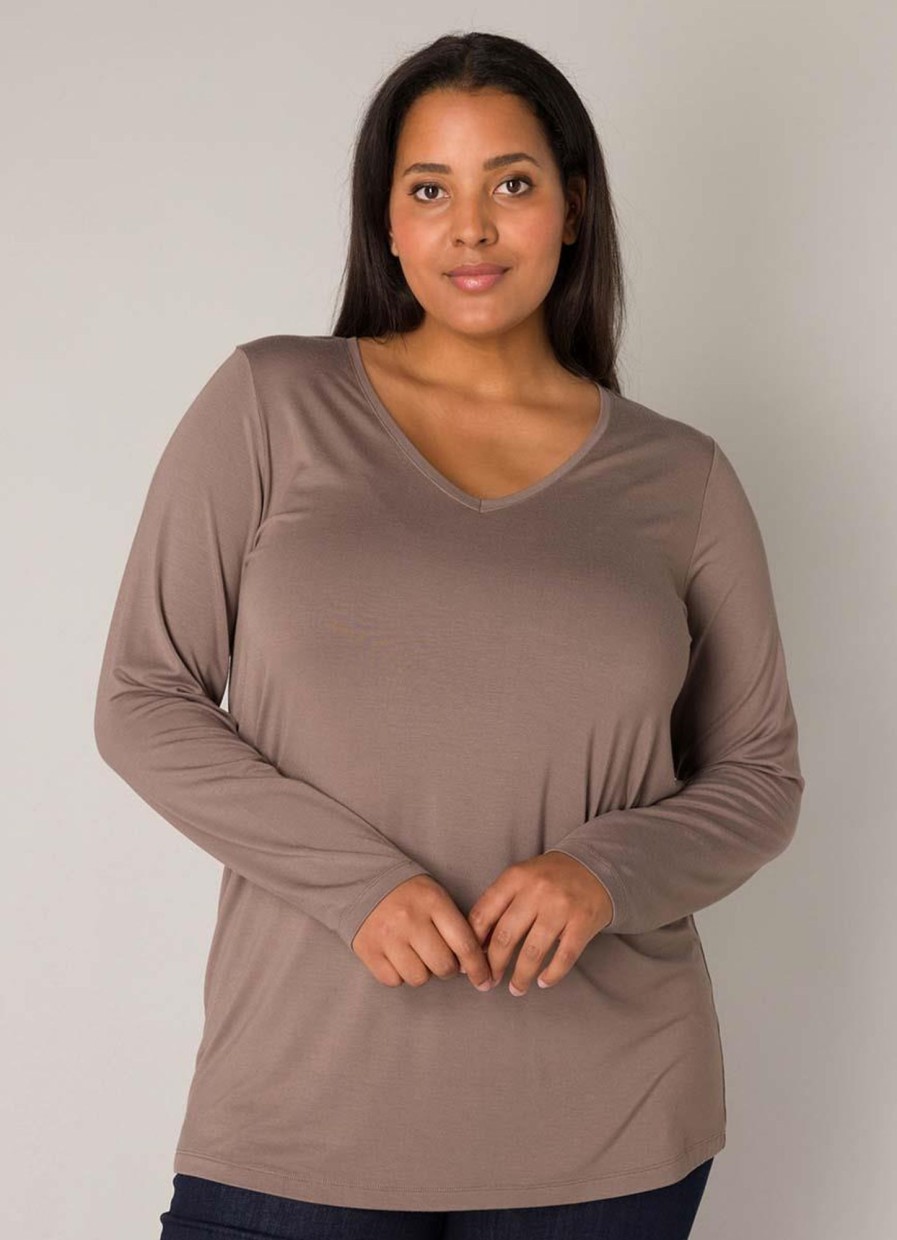 Base Level Curvy | Base Level Curvy Base Level Curvy Shirt Alize 036 - 9043 Dark Taupe