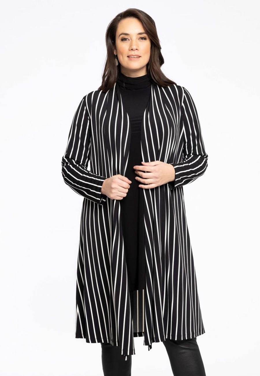 Truien En Vesten | Yoek Yoek Vest Long Stripes 1902632 -210 Black White